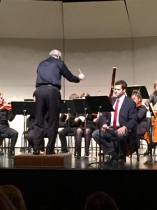 Turner performing the classic Mozart bassoon concerto in April 2016 with the Transy Chamber Orchestra, as Ben Hawkins conducts. Photo uploaded to Facebook by Lois Wiggins.