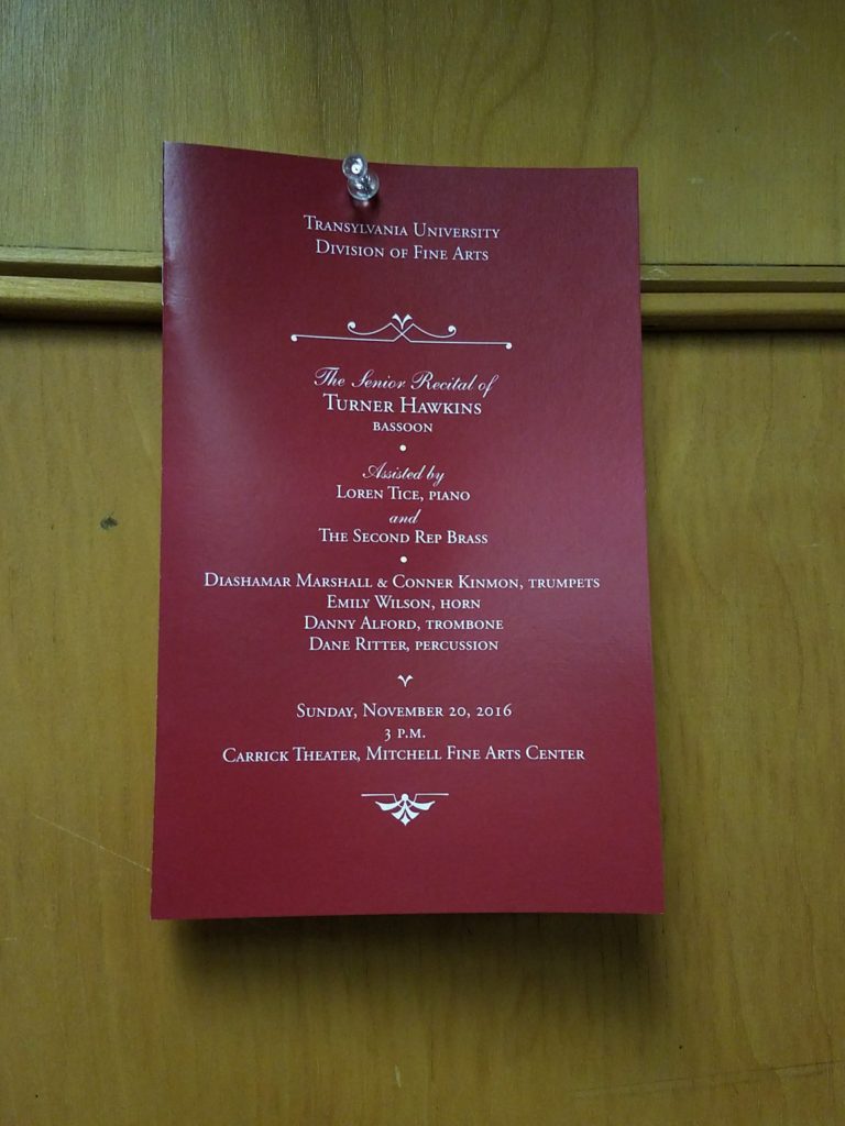 Turner Hawkins' senior recital program.