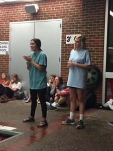 Sophomore Tri Delta member Jocelyn Lucero (left) cheers on one of the events alongside the event coordinator, Philanthropy Chair Junior Haley Winkler (right).